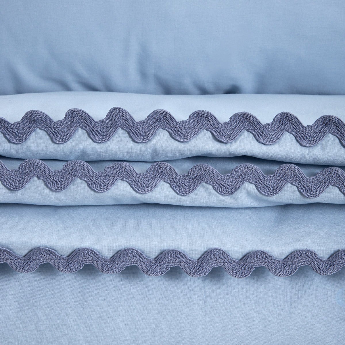 VELA Blue Cotton Bedding Set with Decorative Piping 160x200 cm