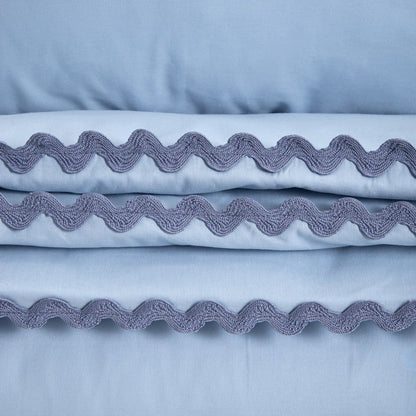 VELA Blue Cotton Bedding Set with Decorative Piping 160x200 cm