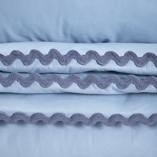 VELA Blue Cotton Bedding Set with Decorative Piping 160x200 cm