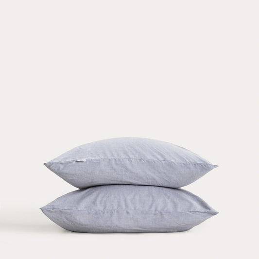 Set of Two GOSSY Cotton Pillowcases in Dyed Blue Threads