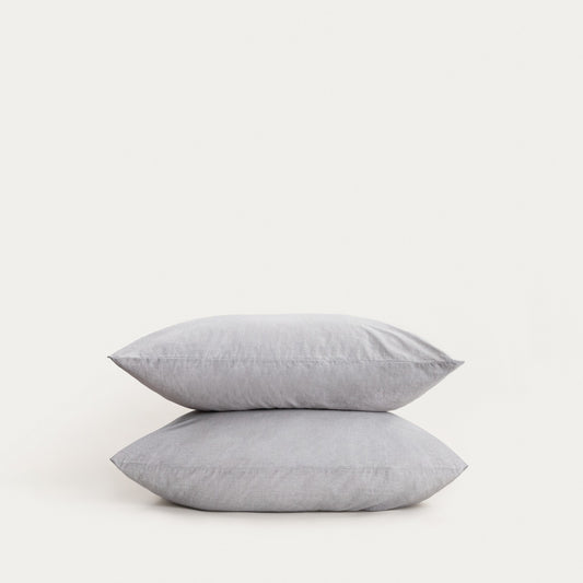 Set of Two GOSSY Cotton Pillowcases in Dyed Grey Threads 50x60 cm