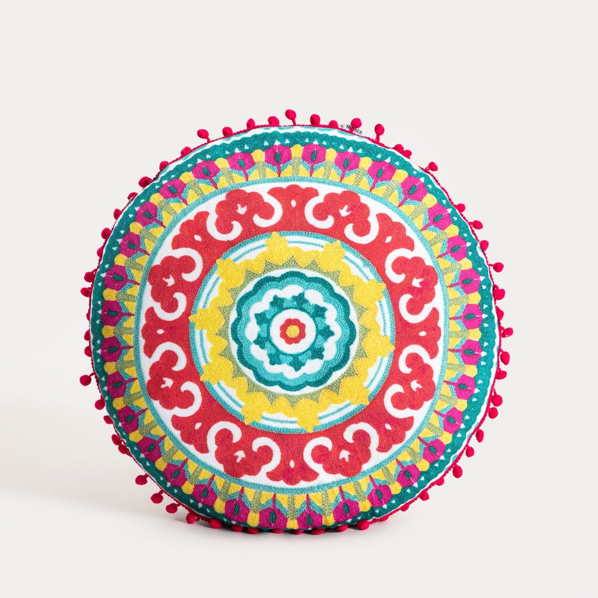 Poduszka CONSUELA Decorative Pillow with Colorful Floral Pattern and Pom-Poms 45cm