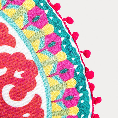 Poduszka CONSUELA Decorative Pillow with Colorful Floral Pattern and Pom-Poms 45cm