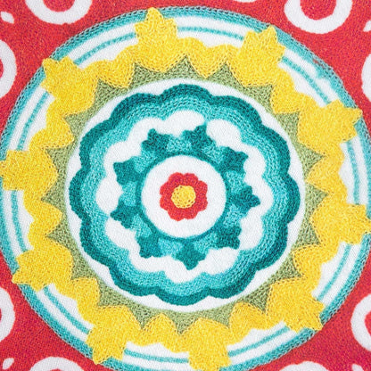 Poduszka CONSUELA Decorative Pillow with Colorful Floral Pattern and Pom-Poms 45cm