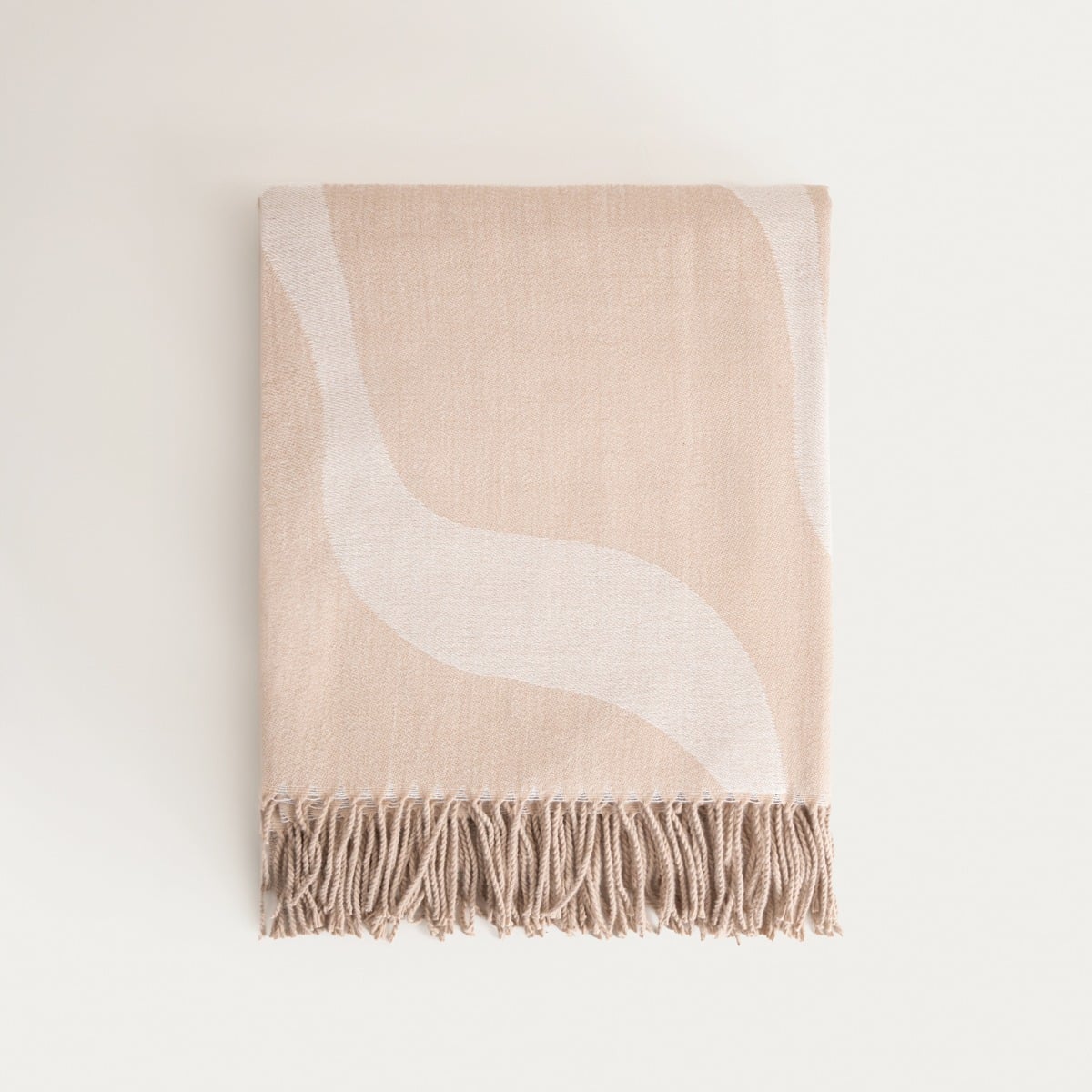 KALOR Beige Jacquard Pattern Blanket with Fringe 135x200cm