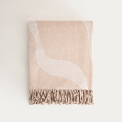 KALOR Beige Jacquard Pattern Blanket with Fringe 135x200cm