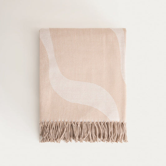 KALOR Beige Jacquard Pattern Blanket with Fringe 135x200cm