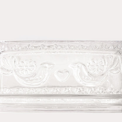Creston Glass Butter Bowl with Bird Motif 17.5x7 cm