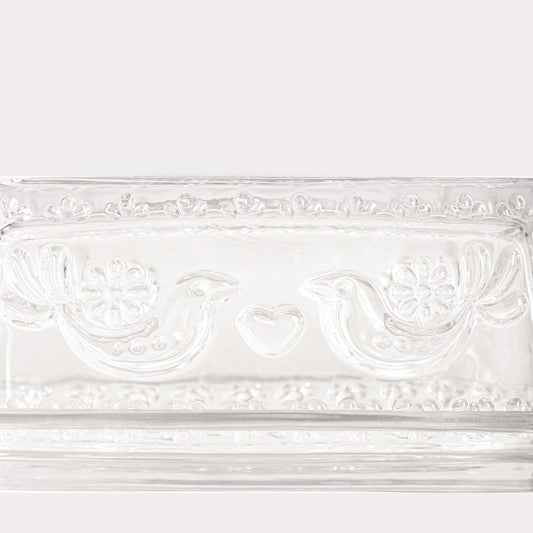 Creston Glass Butter Bowl with Bird Motif 17.5x7 cm