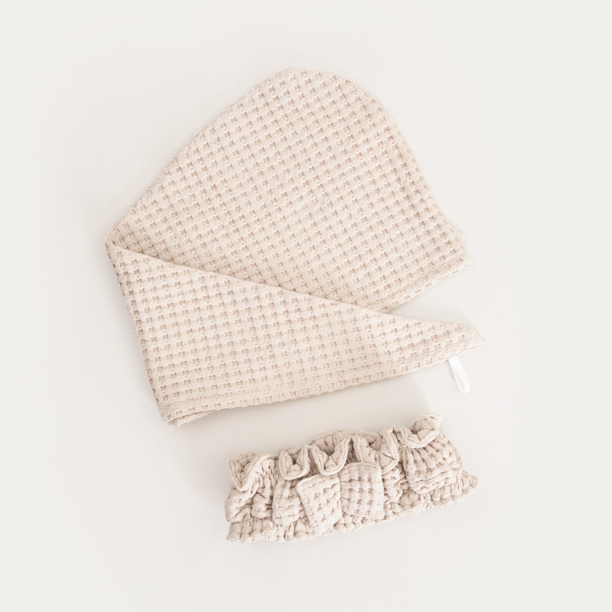 Beige Headband and Turban Set VAFFEL - 100% Cotton Waffle Texture