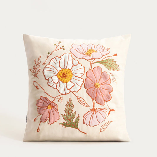 Kabir Linen Blend Pillowcase with Structured Flowers 45x45cm