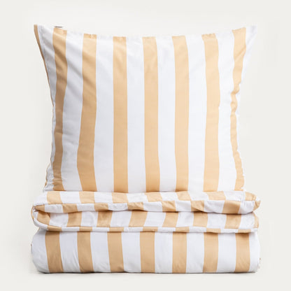 RAYAS Microfibre Bedding Set in Beige and White Stripes 220x200 cm