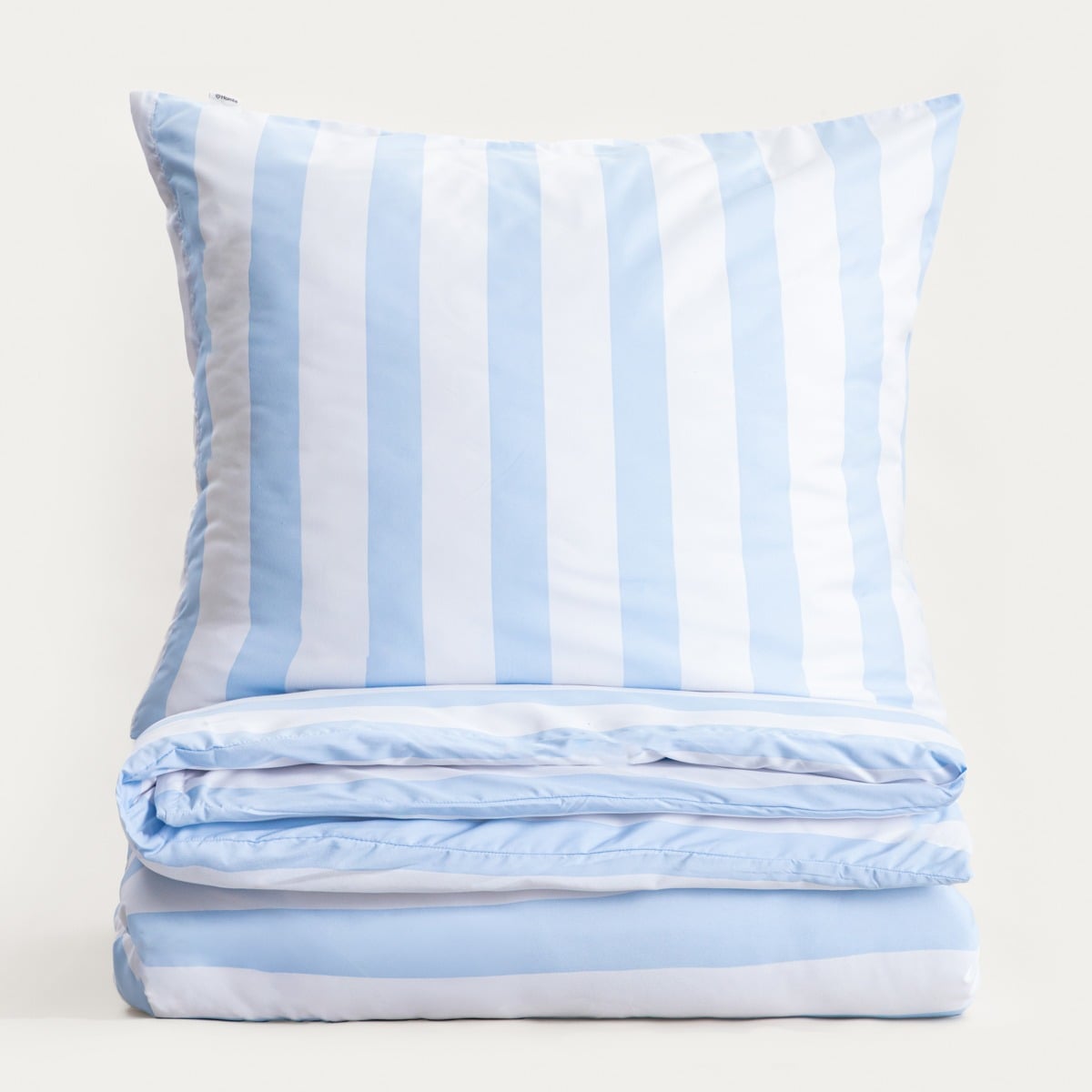 RAYAS Microfibre Bedding Set in White and Blue Stripes 160x200 cm