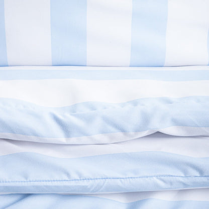 RAYAS Microfibre Bedding Set in White and Blue Stripes 160x200 cm