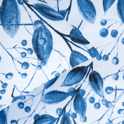 LUNA Microfibre Bedding Set in Blue Leaves 160x200 cm with 2 Pillowcases