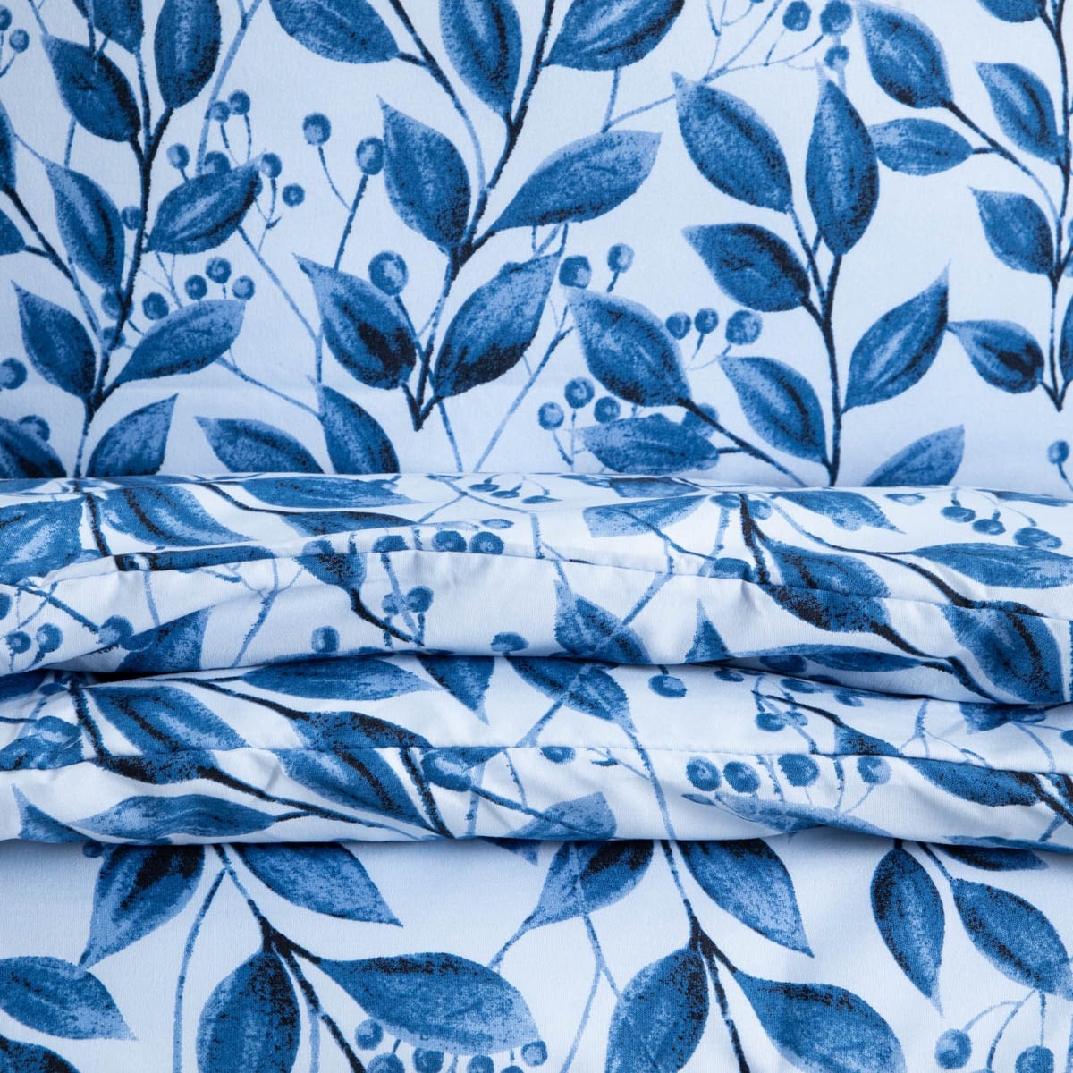 LUNA Microfibre Bedding Set in Blue Leaves 140x200 + 70x80 cm
