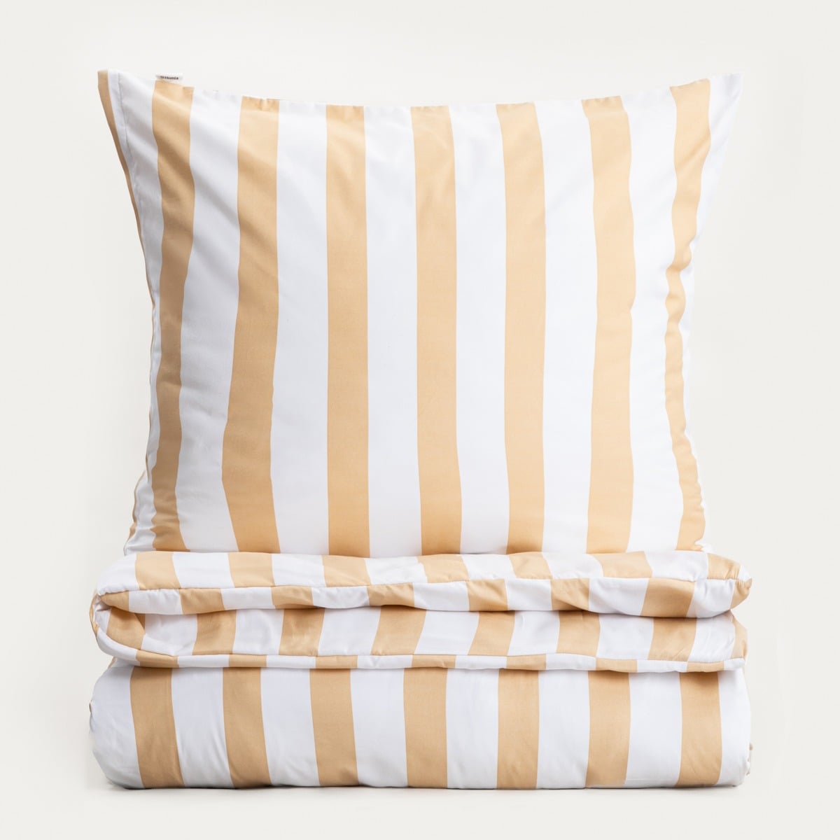 RAYAS Microfibre Bedding Set in Beige and White Stripes 160x200 cm