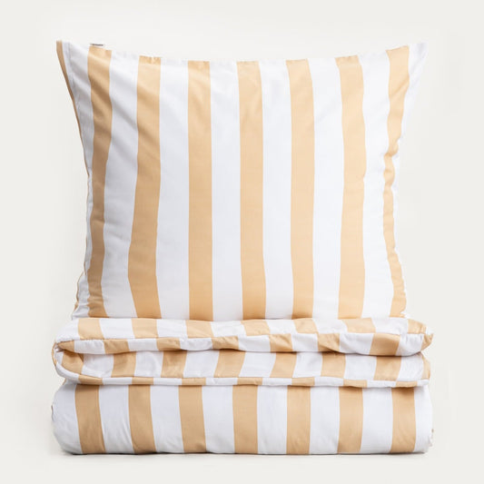 RAYAS Microfibre Bedding Set in Beige and White Stripes 160x200 cm
