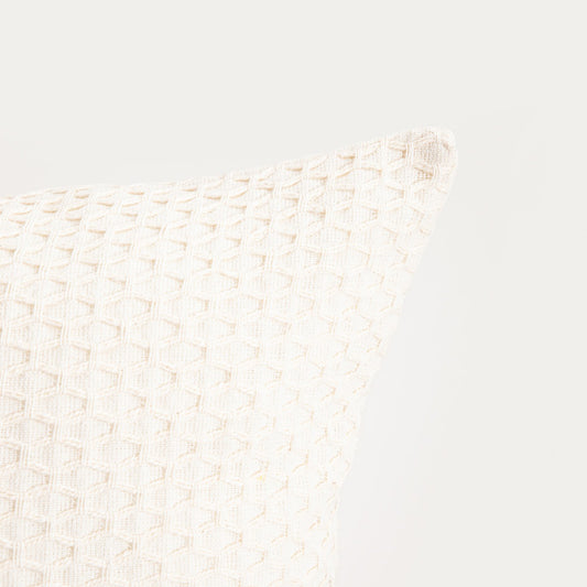 RILEY Ecru Cotton Pillowcase with Decorative Geometric Stitching 45x45cm