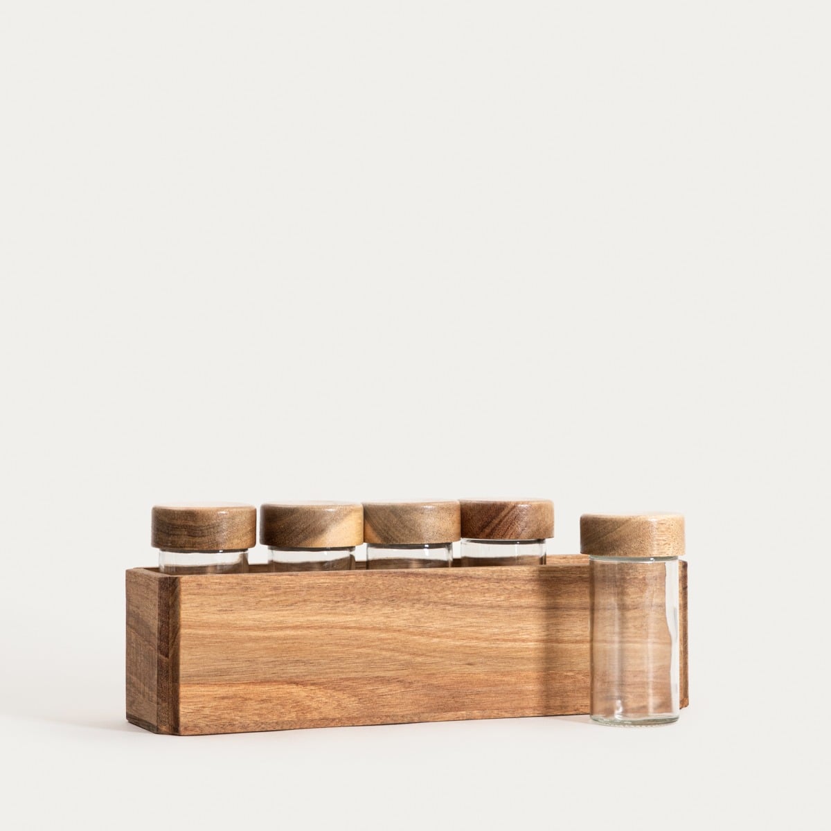Set of 6 MOOKA Spice Containers with Acacia Wood Organiser
