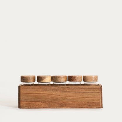 Set of 6 MOOKA Spice Containers with Acacia Wood Organiser