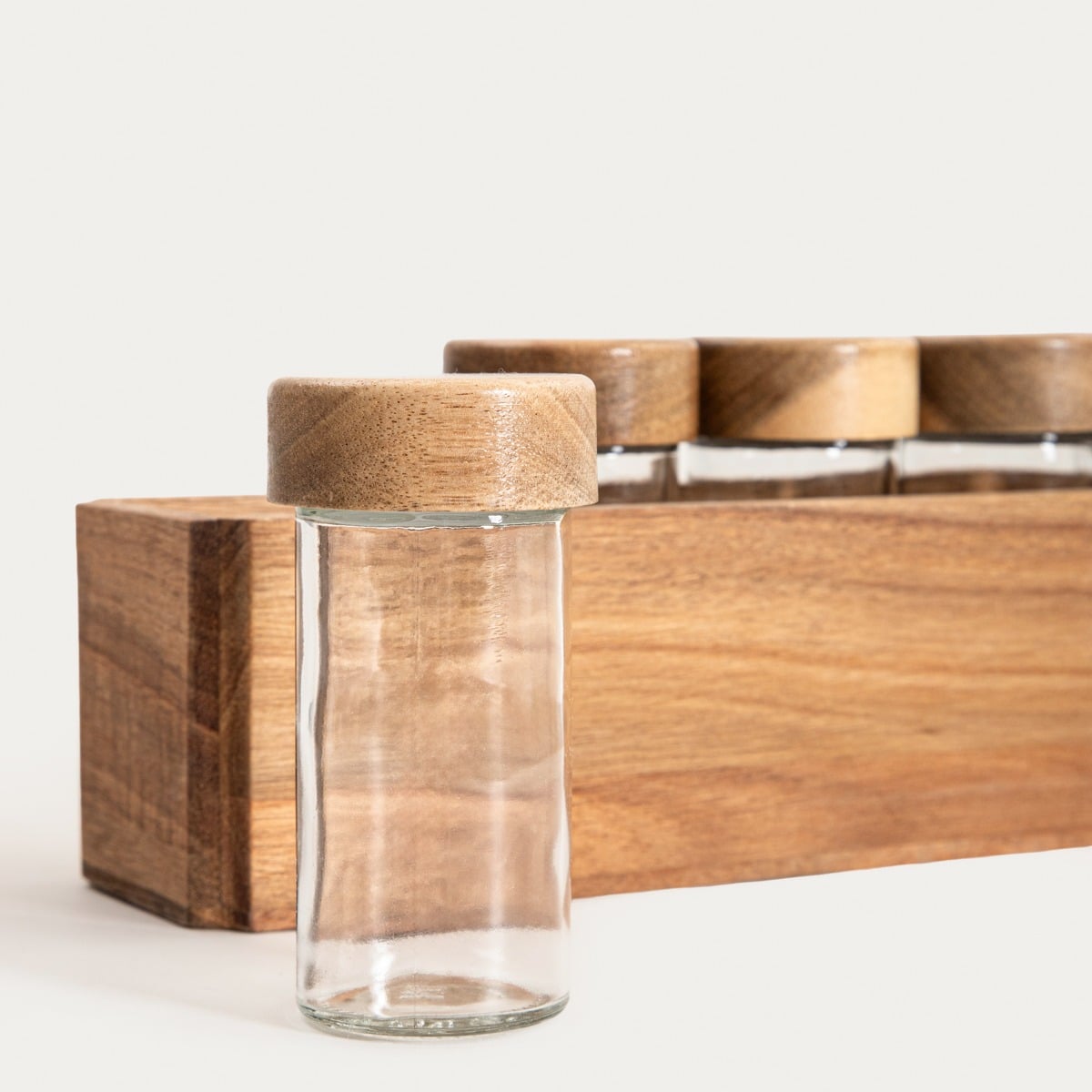Set of 6 MOOKA Spice Containers with Acacia Wood Organiser