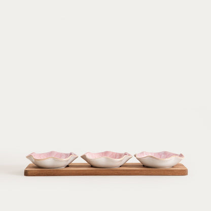 SAKURA Ceramic Serving Set with Pink Bowls, 4 Pieces