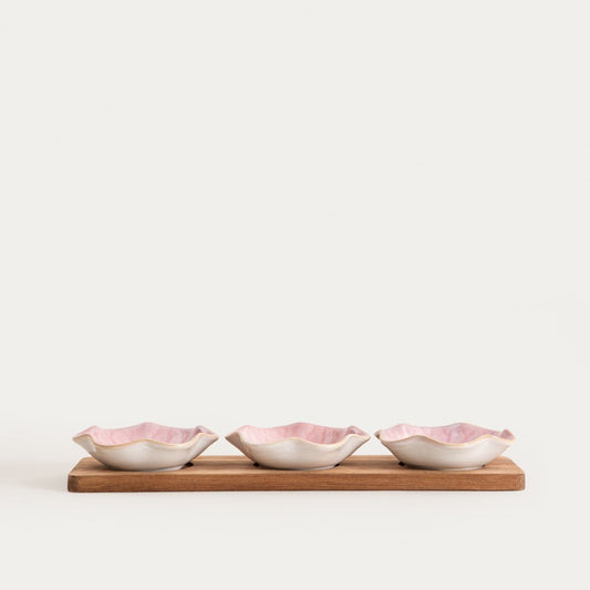 SAKURA Ceramic Serving Set with Pink Bowls, 4 Pieces