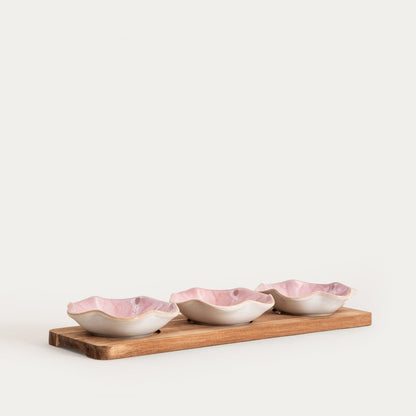 SAKURA Ceramic Serving Set with Pink Bowls, 4 Pieces