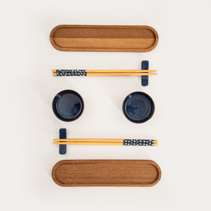 Akita Sushi Serving Set with Pomegranate Bowls and Acacia Boards