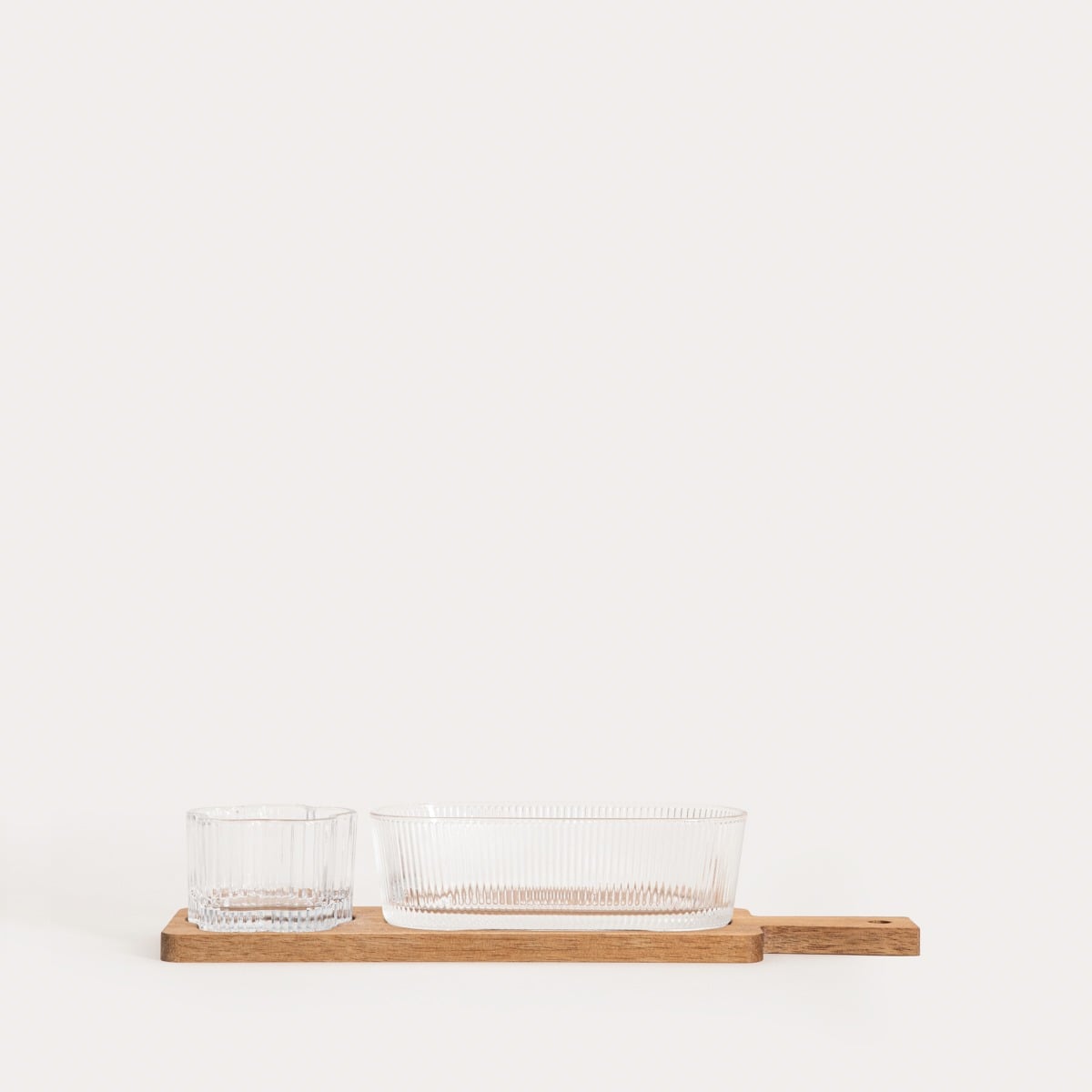 GIBARA Serving Set on Acacia Stand with Glass Bowls - 3 Piece