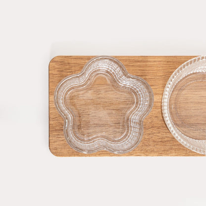 GIBARA Serving Set on Acacia Stand with Glass Bowls - 3 Piece
