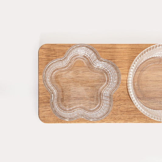 GIBARA Serving Set on Acacia Stand with Glass Bowls - 3 Piece