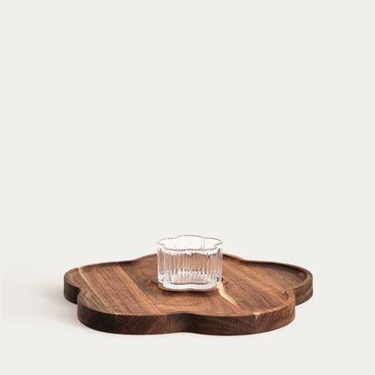 GIBARA Flower-Shaped Wooden Serving Board with Glass Bowl 30 cm