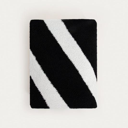 Koc Kobe Thick Jacquard Black and White Striped Blanket 130x170cm
