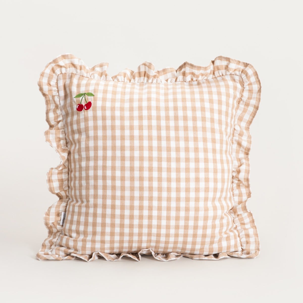 ABRIL Beige Checked Embroidered Pillowcase 45x45cm