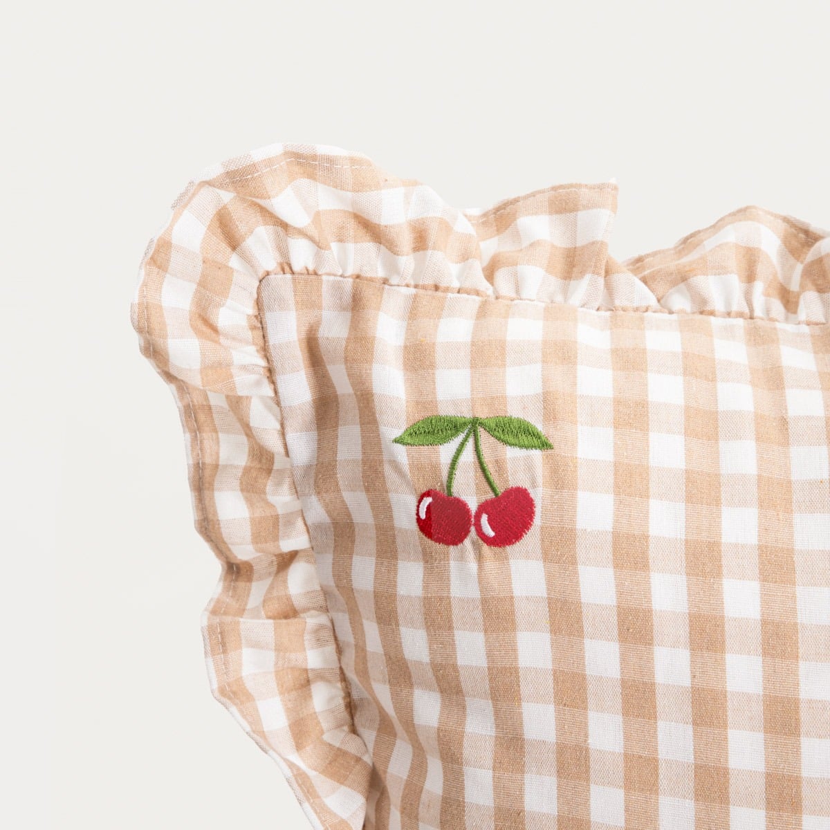 ABRIL Beige Checked Embroidered Pillowcase 45x45cm