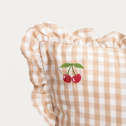 ABRIL Beige Checked Embroidered Pillowcase 45x45cm