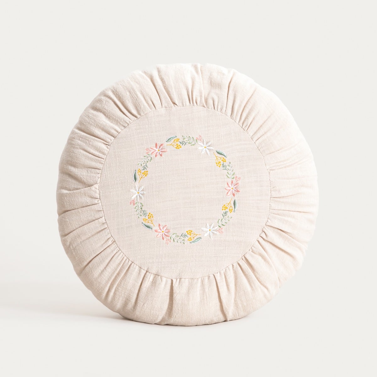 Poduszka BANF Ecru Cotton Decorative Pillow with Floral Embroidery 40x25x25cm