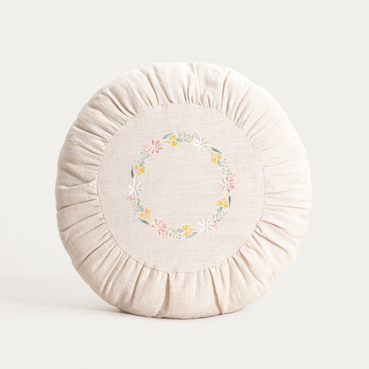 Poduszka BANF Ecru Cotton Decorative Pillow with Floral Embroidery 40x25x25cm
