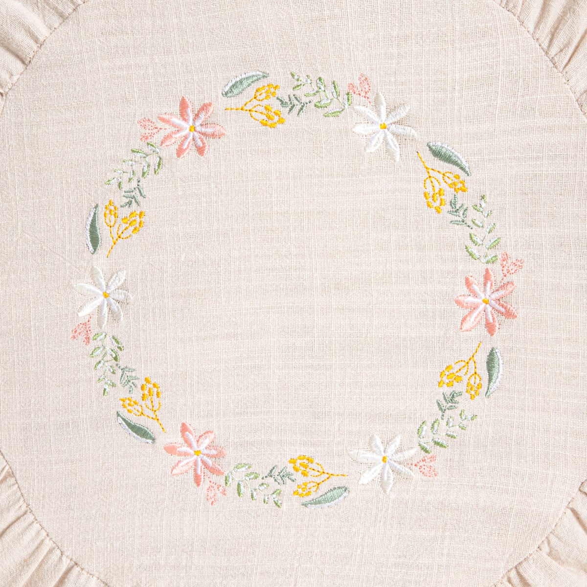 Poduszka BANF Ecru Cotton Decorative Pillow with Floral Embroidery 40x25x25cm