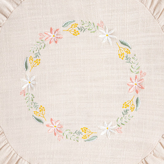 Poduszka BANF Ecru Cotton Decorative Pillow with Floral Embroidery 40x25x25cm