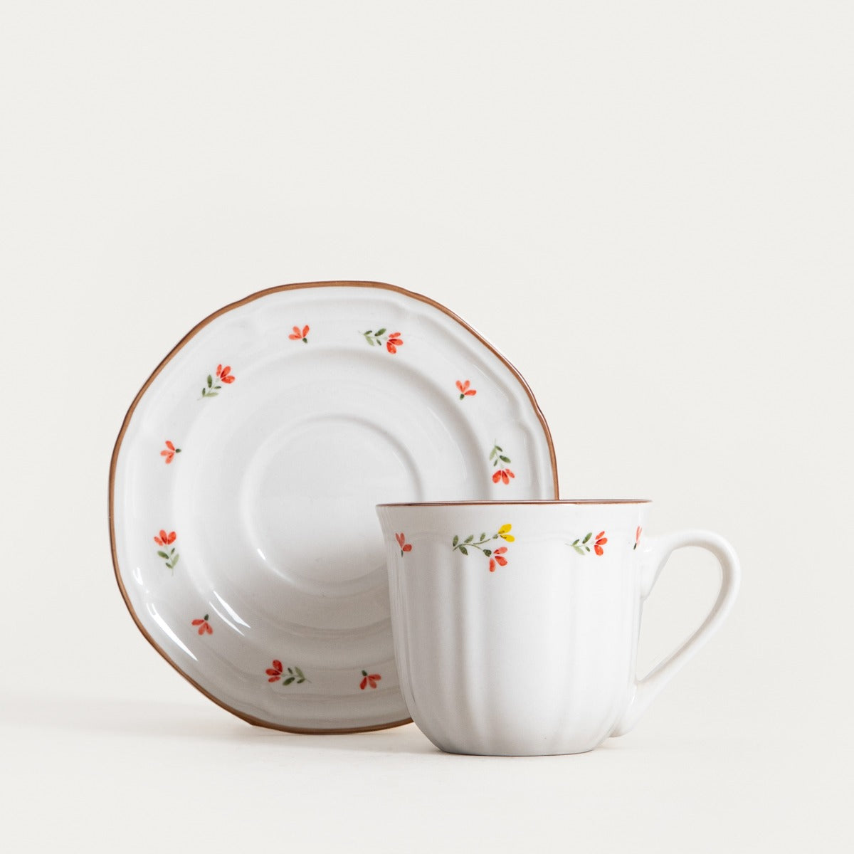 GRETA Ceramic Cup with Saucer and Flower Motif 0.2L