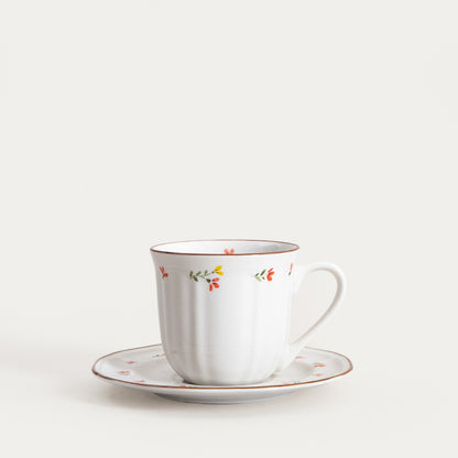 GRETA Ceramic Cup with Saucer and Flower Motif 0.2L