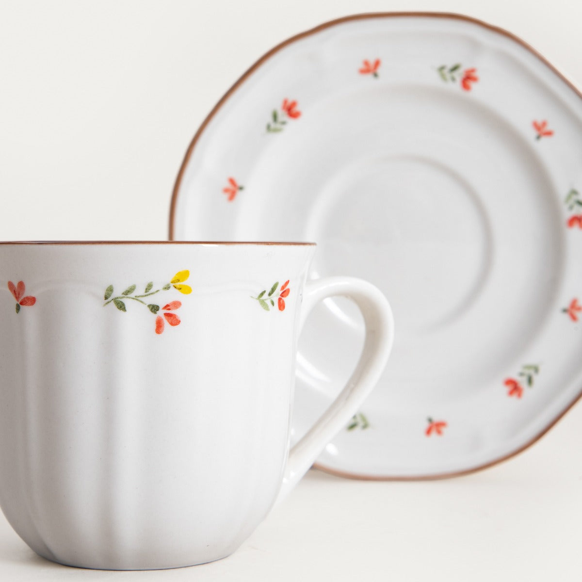 GRETA Ceramic Cup with Saucer and Flower Motif 0.2L