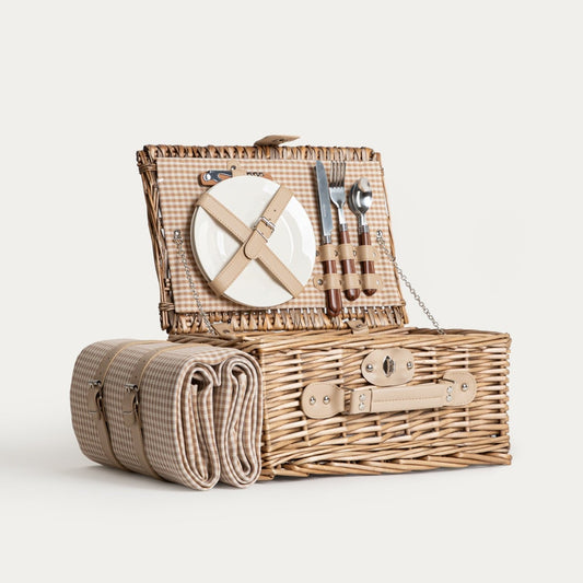 ELVORA Picnic Basket with Beige Lining and Mat 38x25.5x18 cm