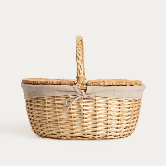 ELVORA Large Picnic Basket with Beige Lining 48x36 cm