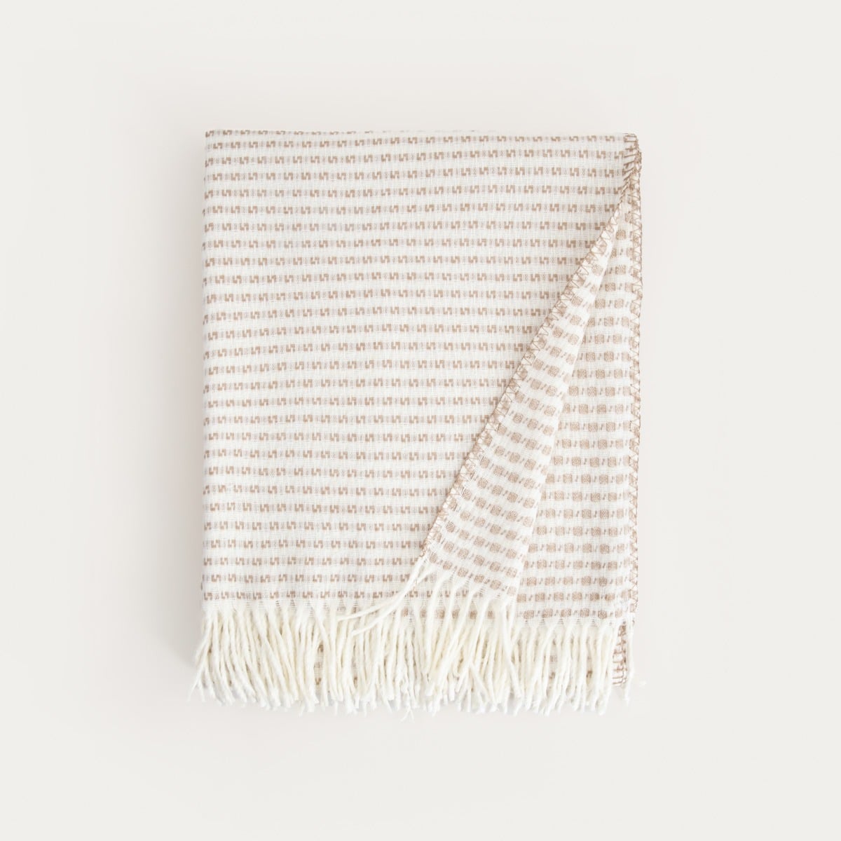 SORBO Beige Blanket with Fringe and Structured Pattern 150x200cm