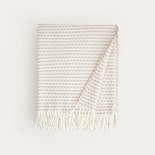 SORBO Beige Blanket with Fringe and Structured Pattern 150x200cm