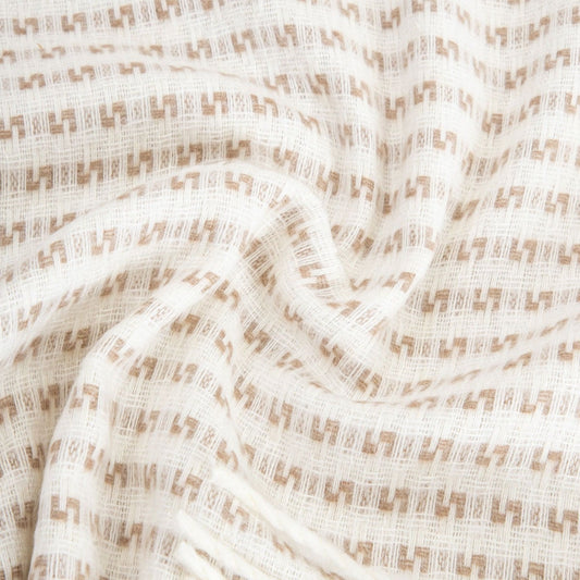 SORBO Beige Blanket with Fringe and Structured Pattern 150x200cm